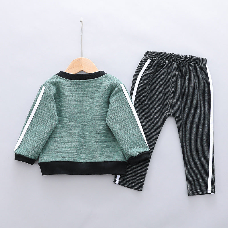 Children's Pants Set Zip-up Shirt Three-piece Cartoon Cotton Bear
