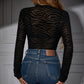 Lace Mesh Flocking Printing Sexy Slim Fit Long-sleeved Jumpsuit