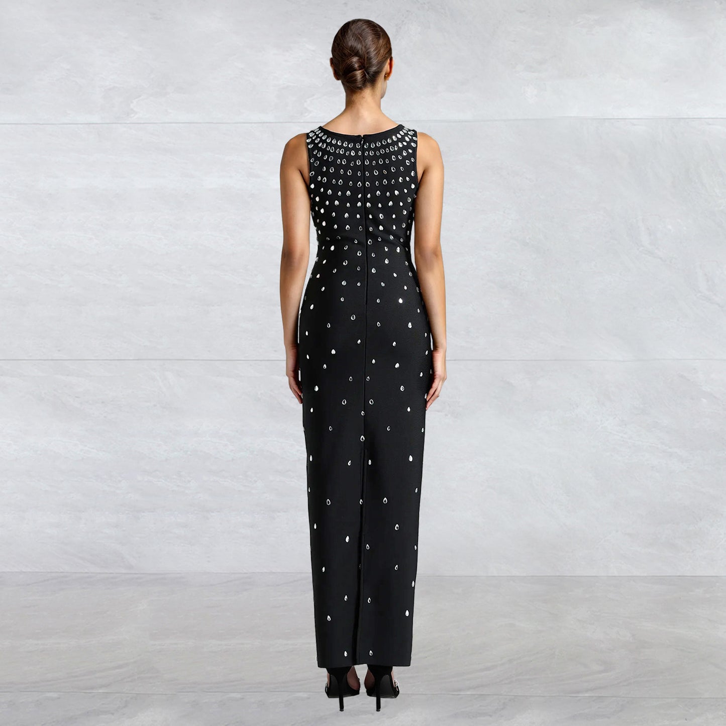 Rhinestone U-neck Sleeveless Sheath Tight Dress