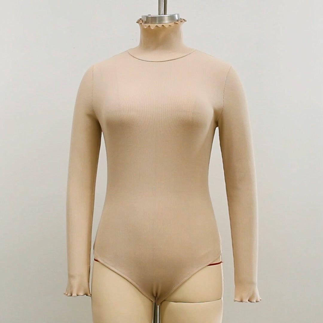 Fashion Ladies Bodysuit Solid Color Turtleneck Long Sleeves