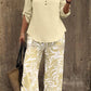 Ladies V-neck Shirt Tropical Plants Printed Pants Suit