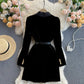 Robe en velours slim à col tailleur et double boutonnage pour femme