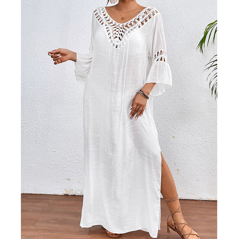 Hand Crocheting Stitching Colorful Ball Hollow Backless Loose Beach Overskirt