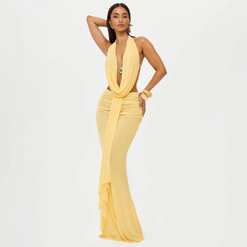 Womens Halterneck Backless Top And Sexy Hip-Hugging Skirt Set