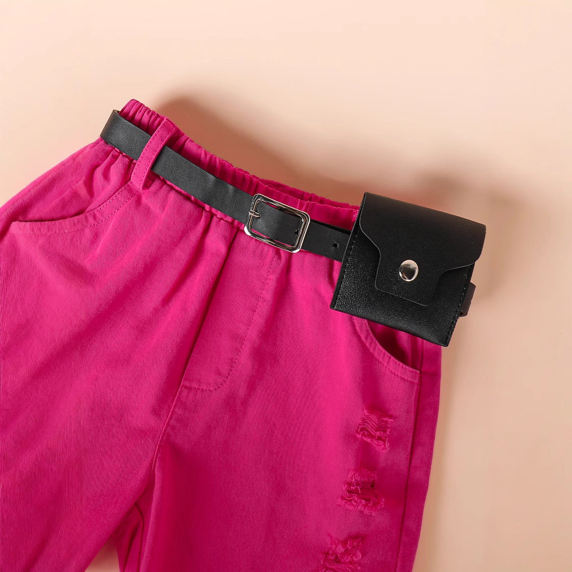 Design Short-sleeved T-shirt Denim Shorts Belt