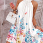 Fashion Printed Neck Sleeveless Backless Short Mini Dress