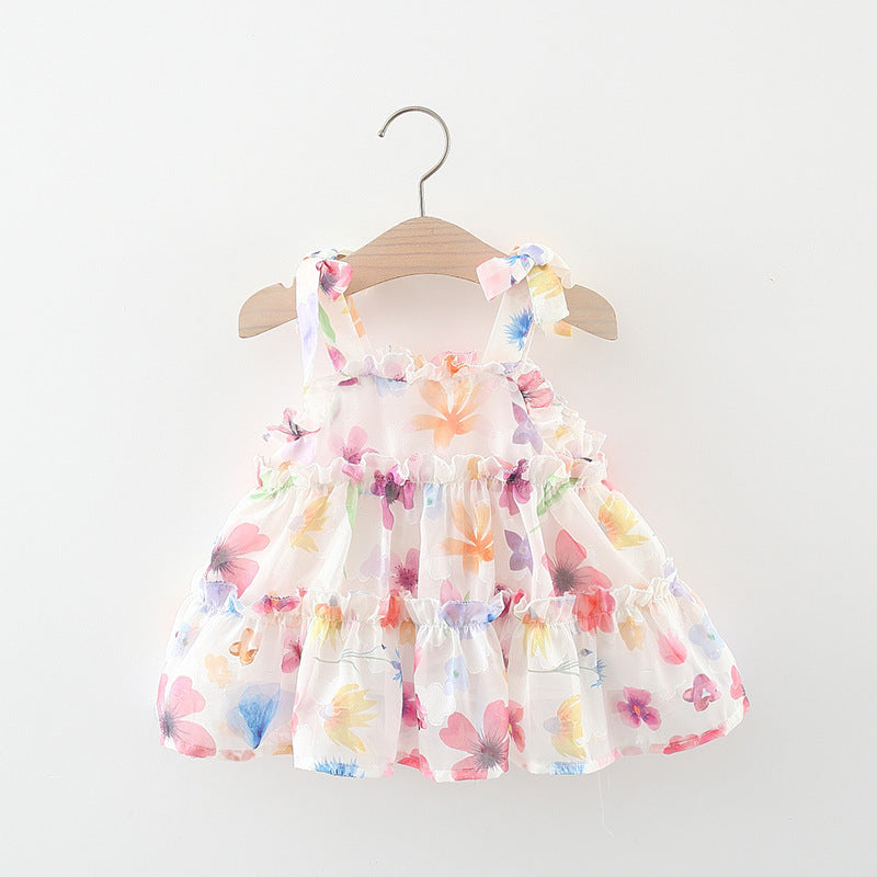 Printed Sleeveless Double-layer Cool Multi-layer Chiffon Princess Dress