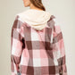 Women's Brushed Woolen Long-sleeved Hooded Shirt Plaid Coat