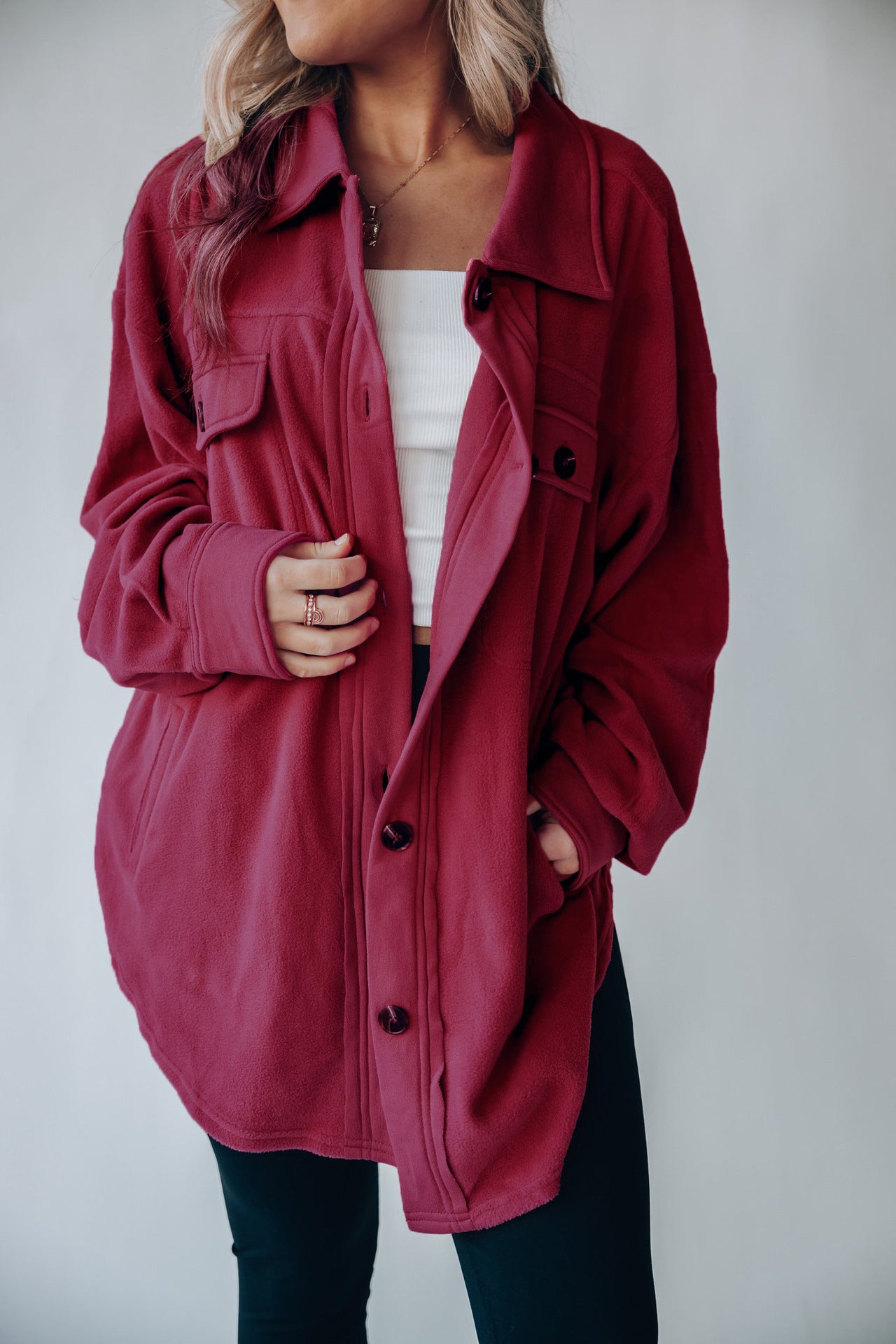 Women's Fashion Polo Collar Single-breasted Long Sleeve Shirt Coat