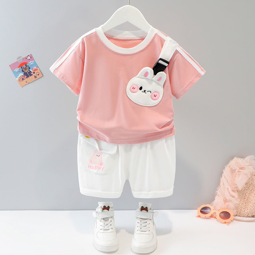 Ensemble deux pièces à manches courtes avec motif animal de dessin animé, style western pour enfants