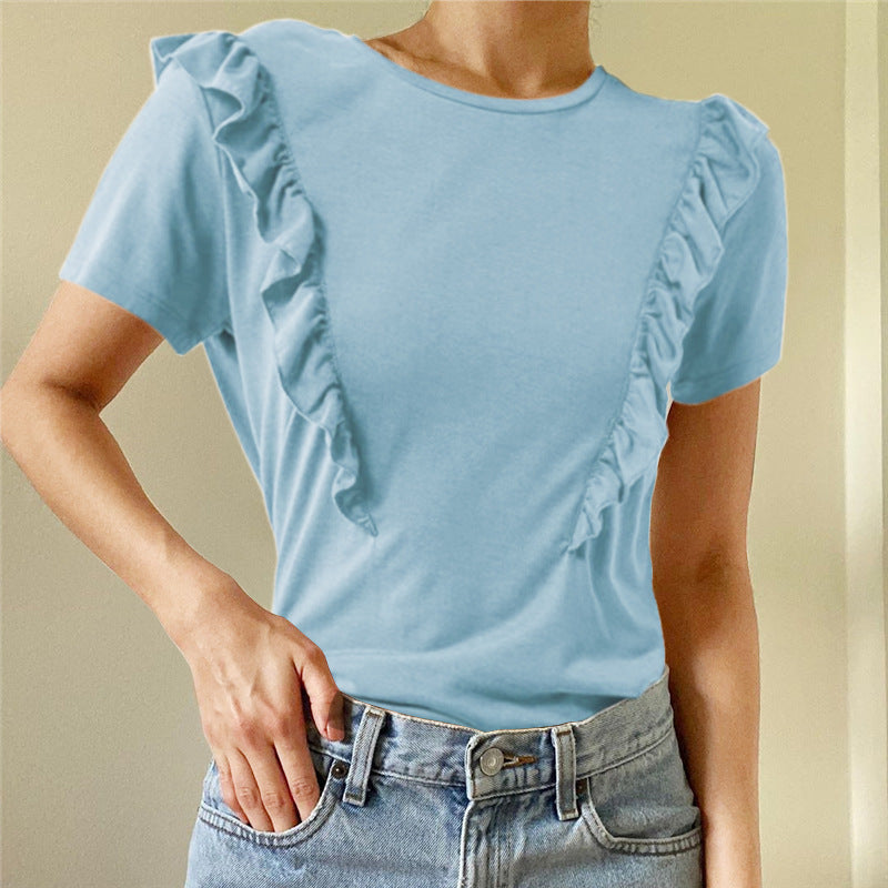 Loose Crew Neck Short Sleeve Solid Color Women's T-Shirt