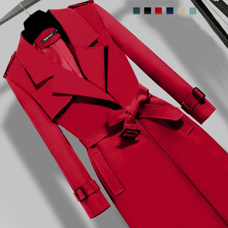 Trench-coat mi-long élégant et ajusté à la taille