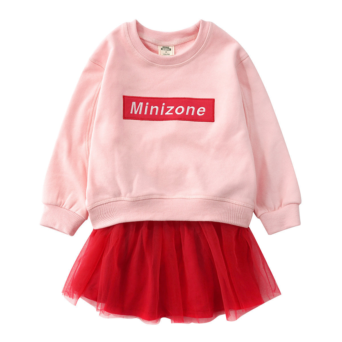 Ensemble deux pièces tunique, t-shirt à manches longues et jupe courte en maille pour fille