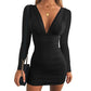 European And American Style V-neck Dress Autumn And Winter High-waist Figure-hugging Short Skirt