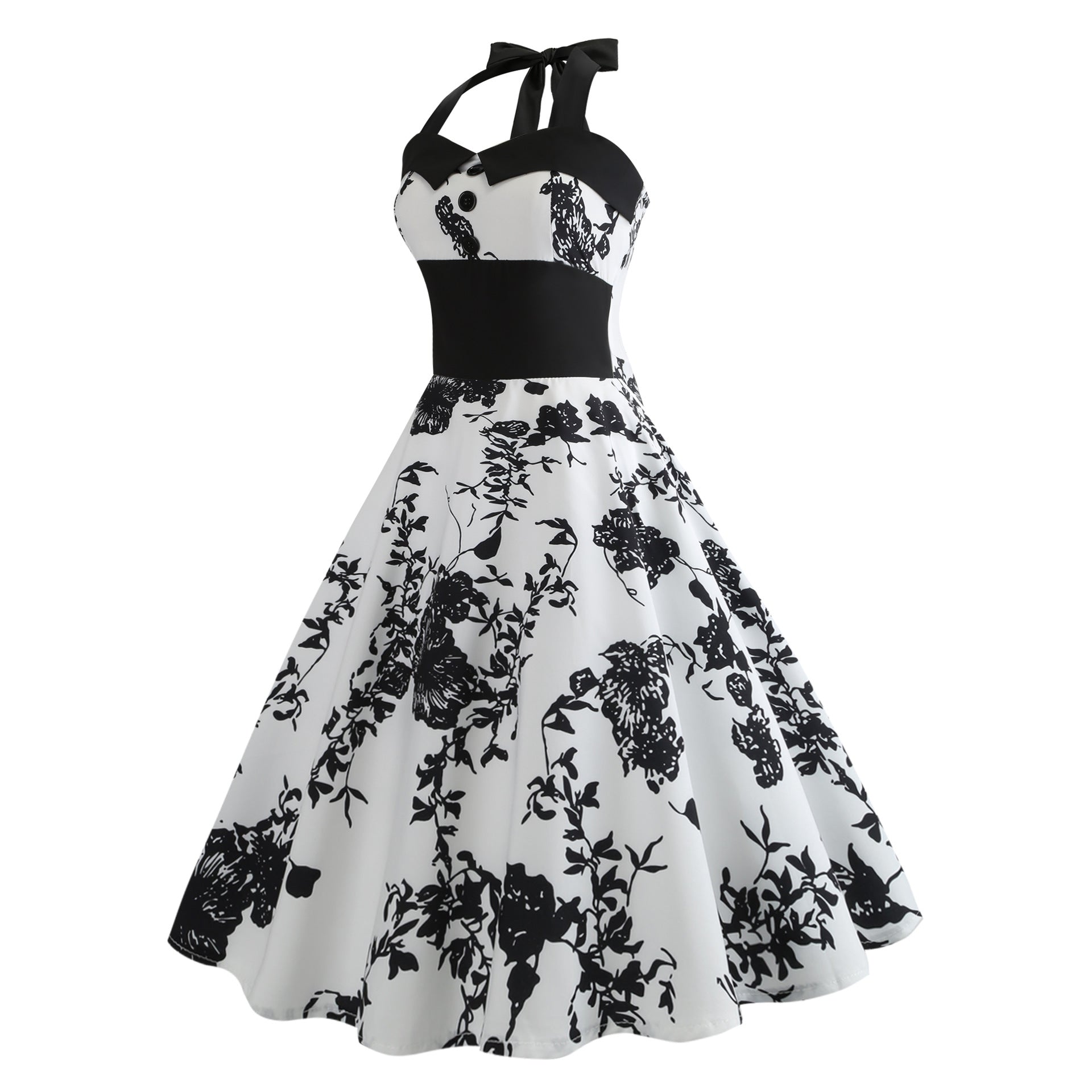 Retro Sleeveless Halterneck Printed Dress Women