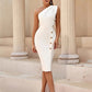 Slim-fit Oblique Shoulder Slim Button Sexy Party Bandage One-piece Dress