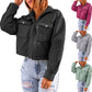 Women's Casual Long Sleeve Lapel Solid Color Loose Zipper Cropped Jacket