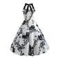 Retro Sleeveless Halterneck Printed Dress Women