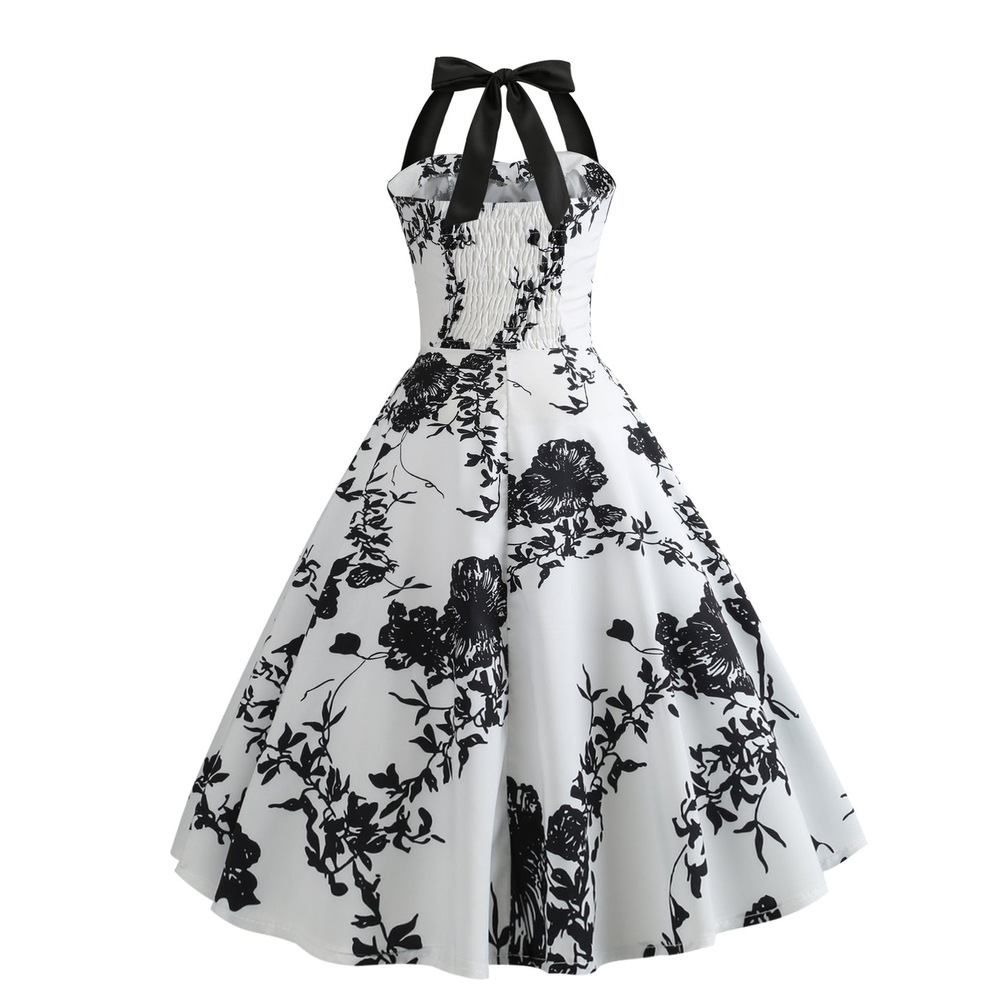 Retro Sleeveless Halterneck Printed Dress Women