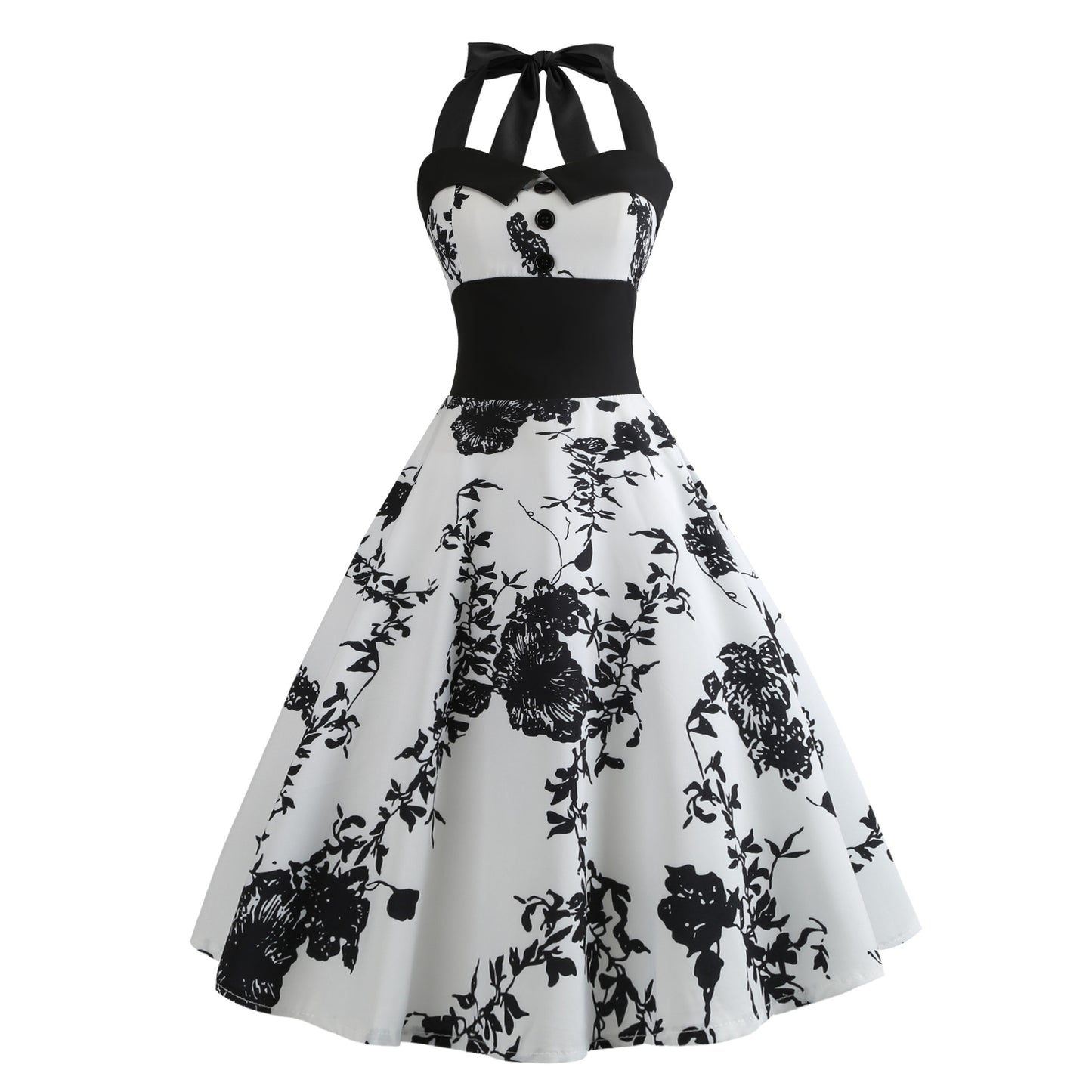 Retro Sleeveless Halterneck Printed Dress Women