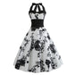 Retro Sleeveless Halterneck Printed Dress Women