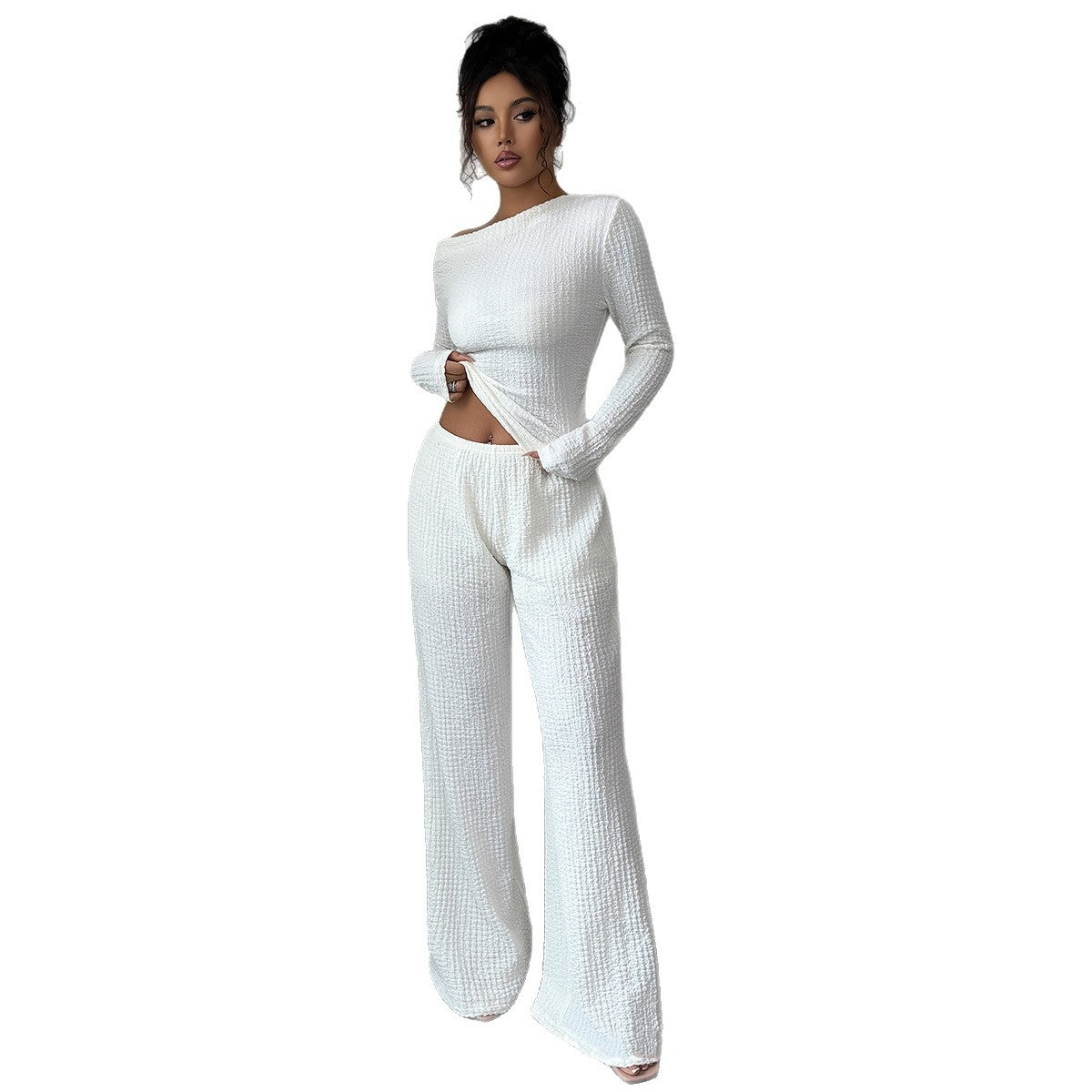 Elegant Style Long Sleeve T-shirt And Straight Pants Two-piece Set Women's Clothing