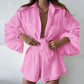 Women's Casual Fashion Pure Color Ruffles Shorts Long-sleeve Suit
