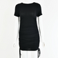 Round neck short sleeve side drawstring cotton dress