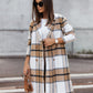 Manteau mi-long en laine brossée à carreaux, tendance automne-hiver européenne et américaine