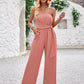Women's Fashion Casual Pure Color Tube-top Tie Waist Slim Fit Bodysuit