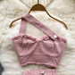 Tenue élégante rose pour fille sexy, vêtements d'extérieur, haut bandeau à bretelles, jupe irrégulière, costume deux pièces élégant