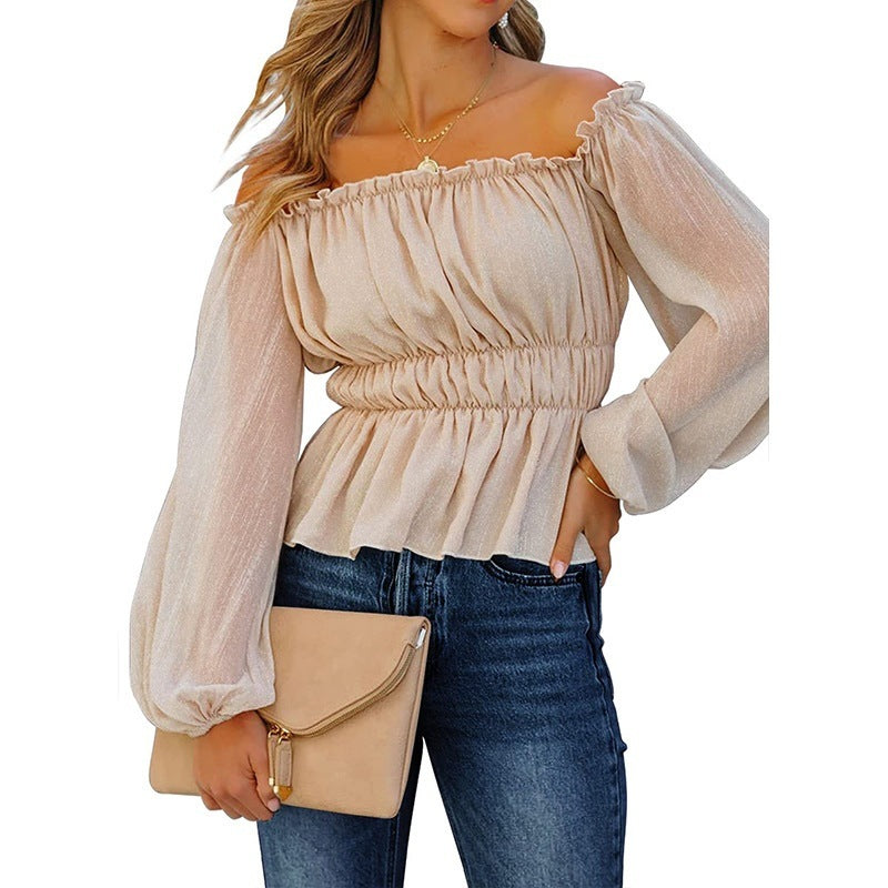 Women's Summer New Long-sleeved Casual Off-shoulder Shirt