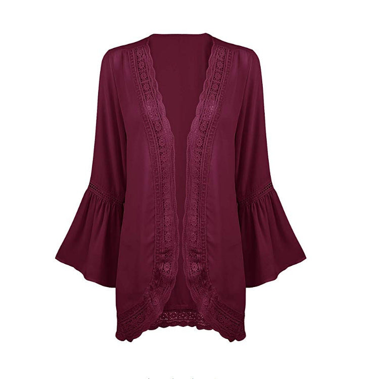 Ladies Sale Fashion Cardigan Lace Chiffon Long Sleeve Shirt