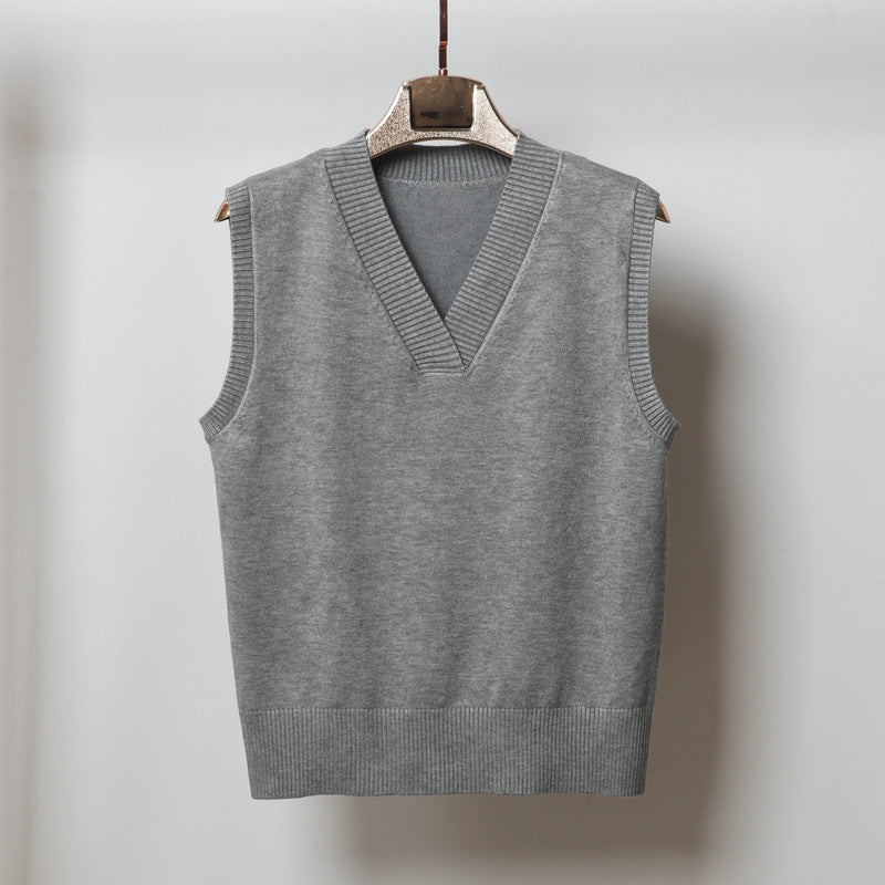 V-neck Sleeveless Sweater Vest Women's Black Top Outerwear Thin Knitwear