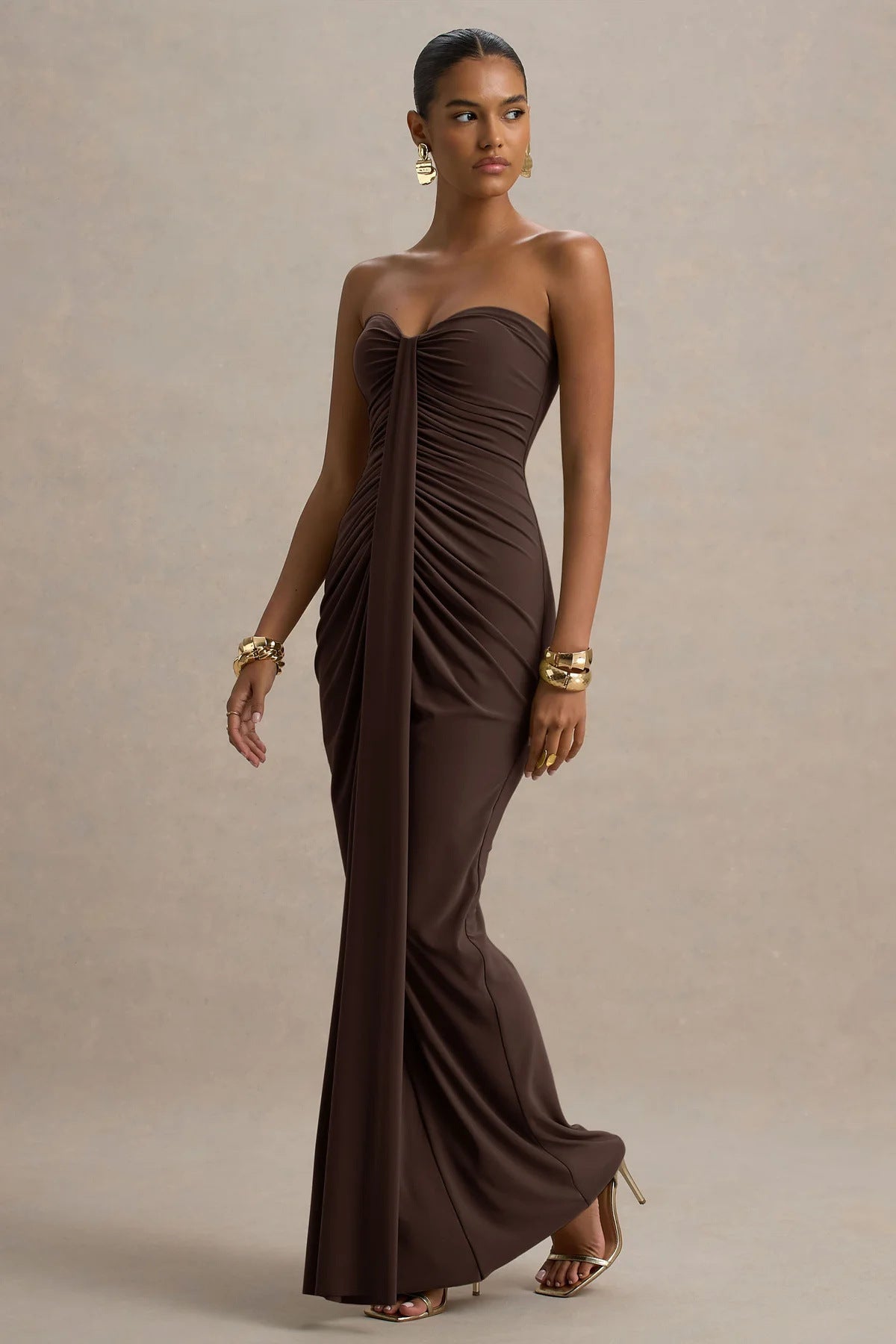 Bandeau Slim Fit Pleated Sheath Dress