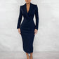 Stylish Everyday Commuter Solid-color V-neck Button-fit Dress