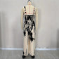 Ethnic-style Printed Ruched Waist With A Tie-detail Designcasual Vacation-ready Womens Jumpsuit