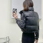 Fashion Mock Leather Vest With Stand Collar