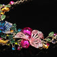 Colorful Flower Crystal Diamond Short Clavicle Necklace Earring Set