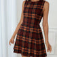 Elegant Red Plaid Sleeveless Crew-Neck Women's Dress