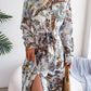 European And American Retro Flower Lapel Tied Shirt Dress