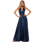 Deep V-neck Sleeveless Lace-up Backless High Waist Large Swing Satin Dress