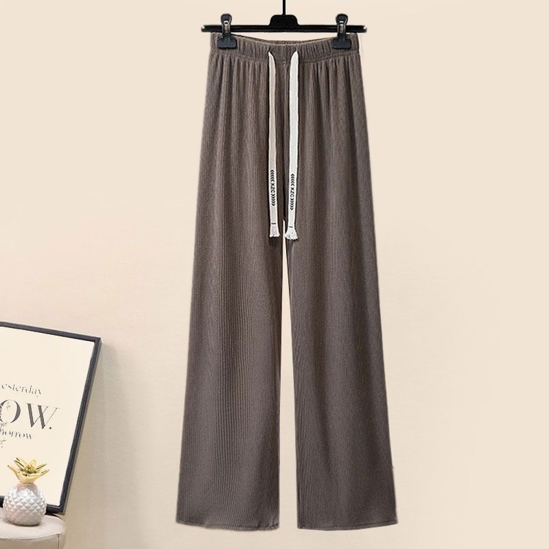 Gentle Puff Sleeve Knit Sweater High Waist Wide Leg Casual Pants Set