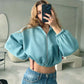 Casual Solid Color Hooded Short Jacket Y2K Fashion Sports Sweatshirt Long Sleeve Zip Up Cardigan Hoodies Women's Clothing