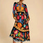 Printed Flared Skirt Long Sleeve Lace Up Casual Dress