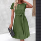 Women's Lace-Up Skirt Solid Color Pleated Dress