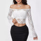 Off-neck Single Layer Lace Stitching T-shirt For Women