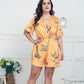 Women's Deep V Print Short Sleeve Waist Casual Siamese Shorts