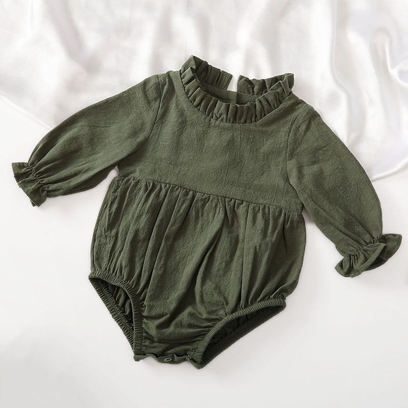 Solid Color Flying Sleeves Lace Neckline Baby Jumpsuit