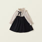 Fake Two-piece Korean Striped Contrast Color Long Sleeve Skirt